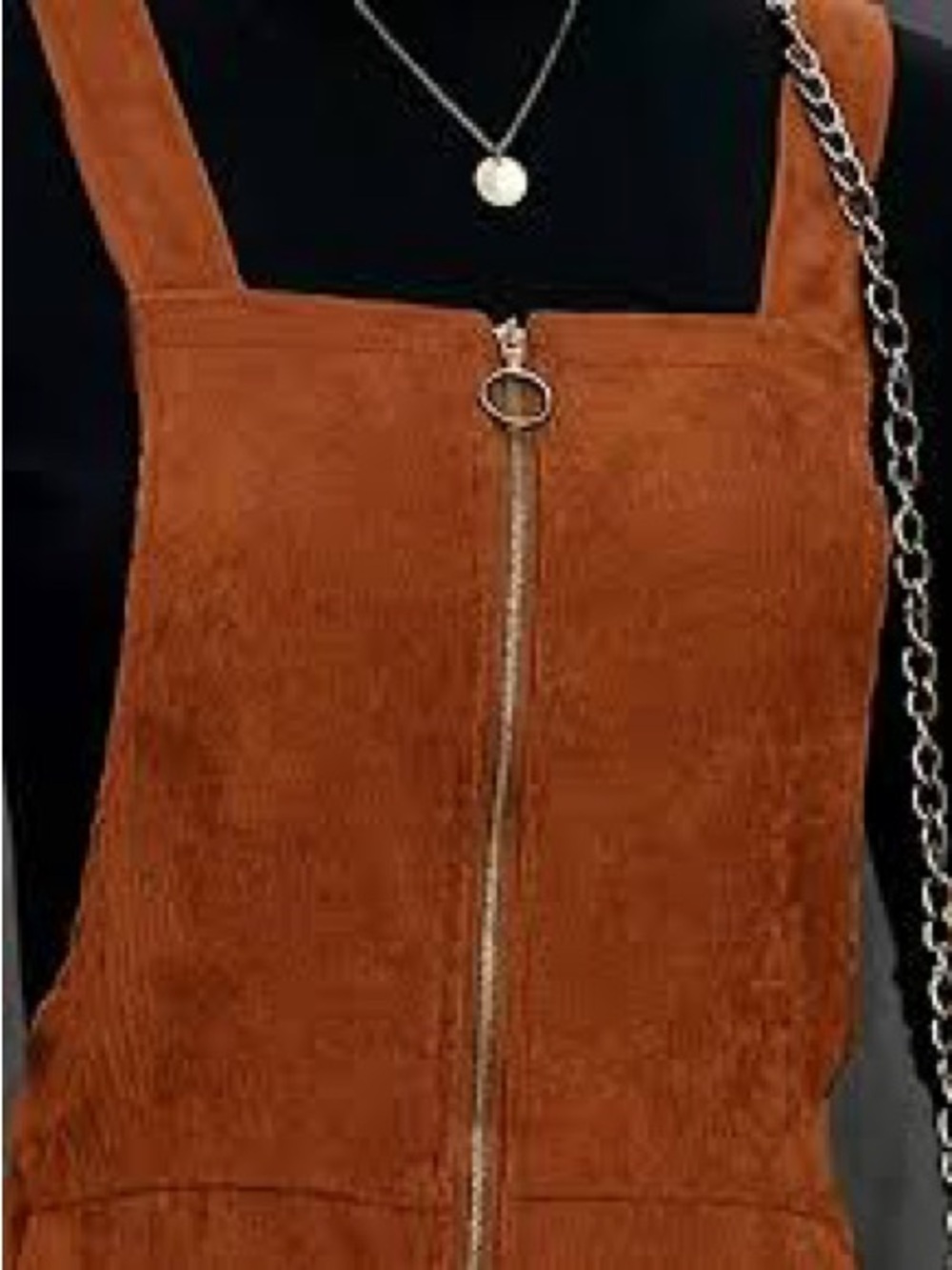 Suede Zip-Front Mini Pinafore Dress in Rust - Picture 5 of 8